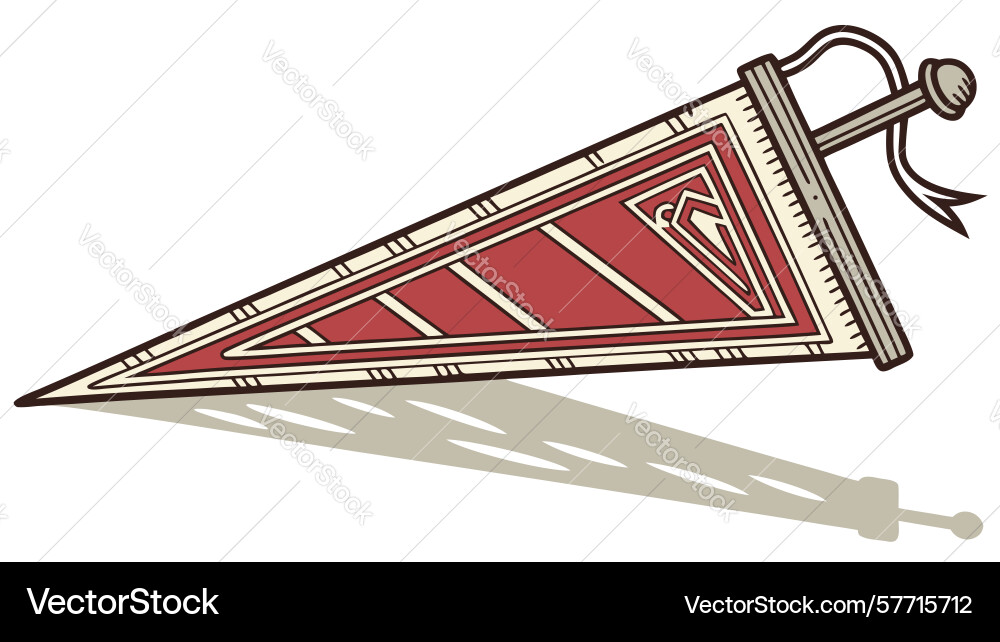 Striped red pennant flag with shadow for depth Vector Image