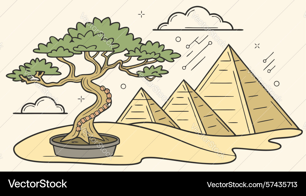 Bonsai tree with pyramids abstract design vector image
