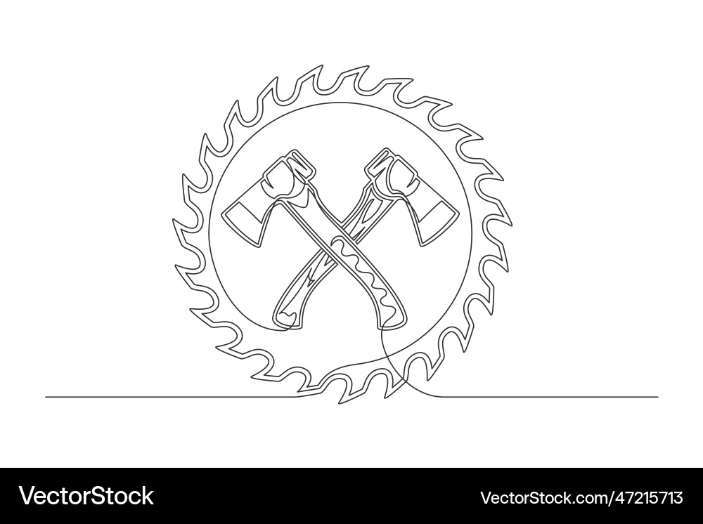 Continuous one line circular blade and axes vector image