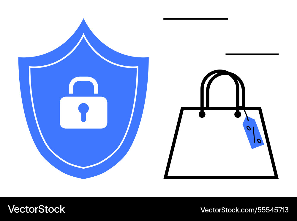 Cybersecurity in e-commerce shield and lock Cybersecurity in e-commerce shield and lock vector image