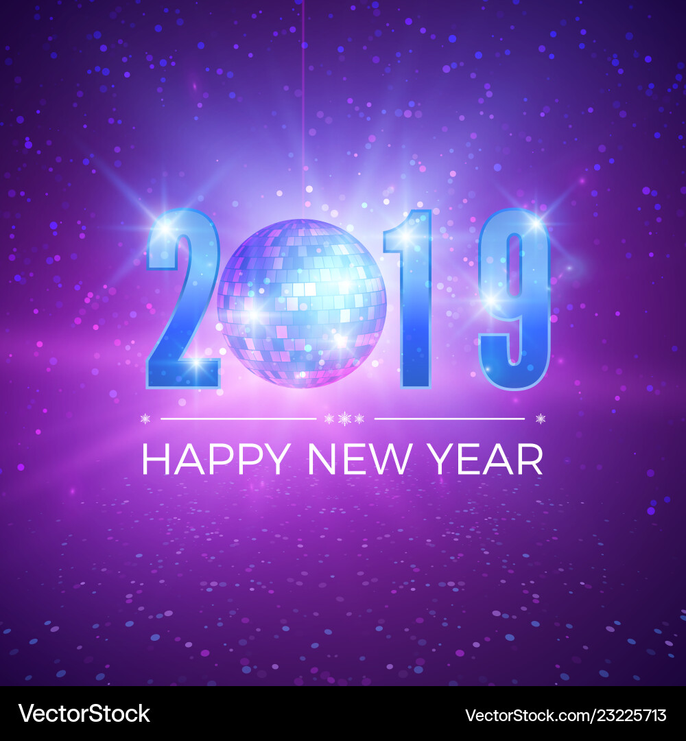 New year party card with numbers 2019 shiny disco New year party card with numbers 2019 shiny disco vector image