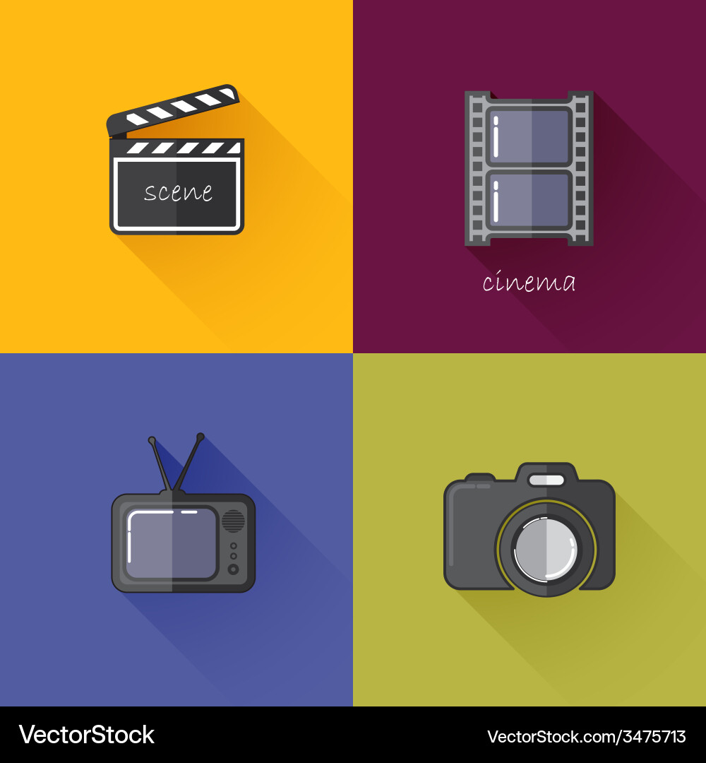 Set of concept icons for media industry camera tv Vector Image
