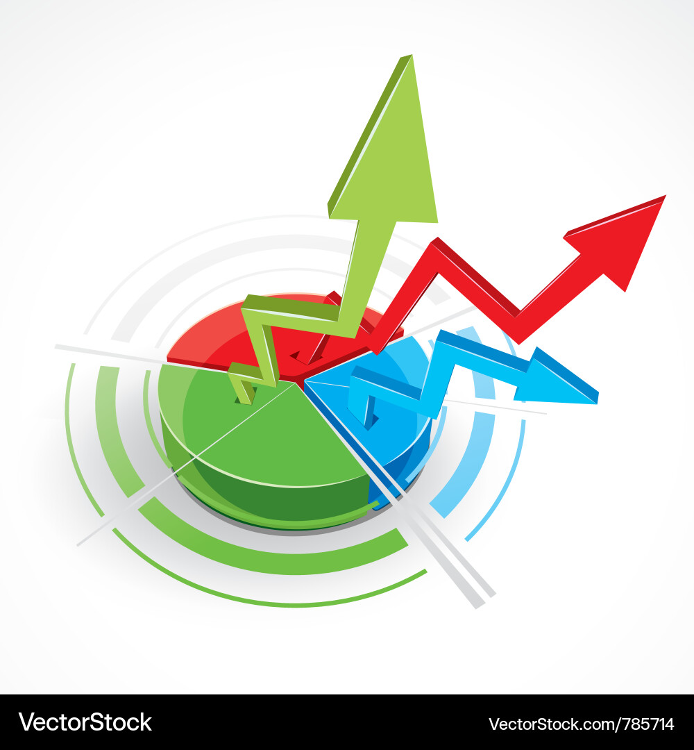 Complex Pie Chart with Rising Arrows Vector Image