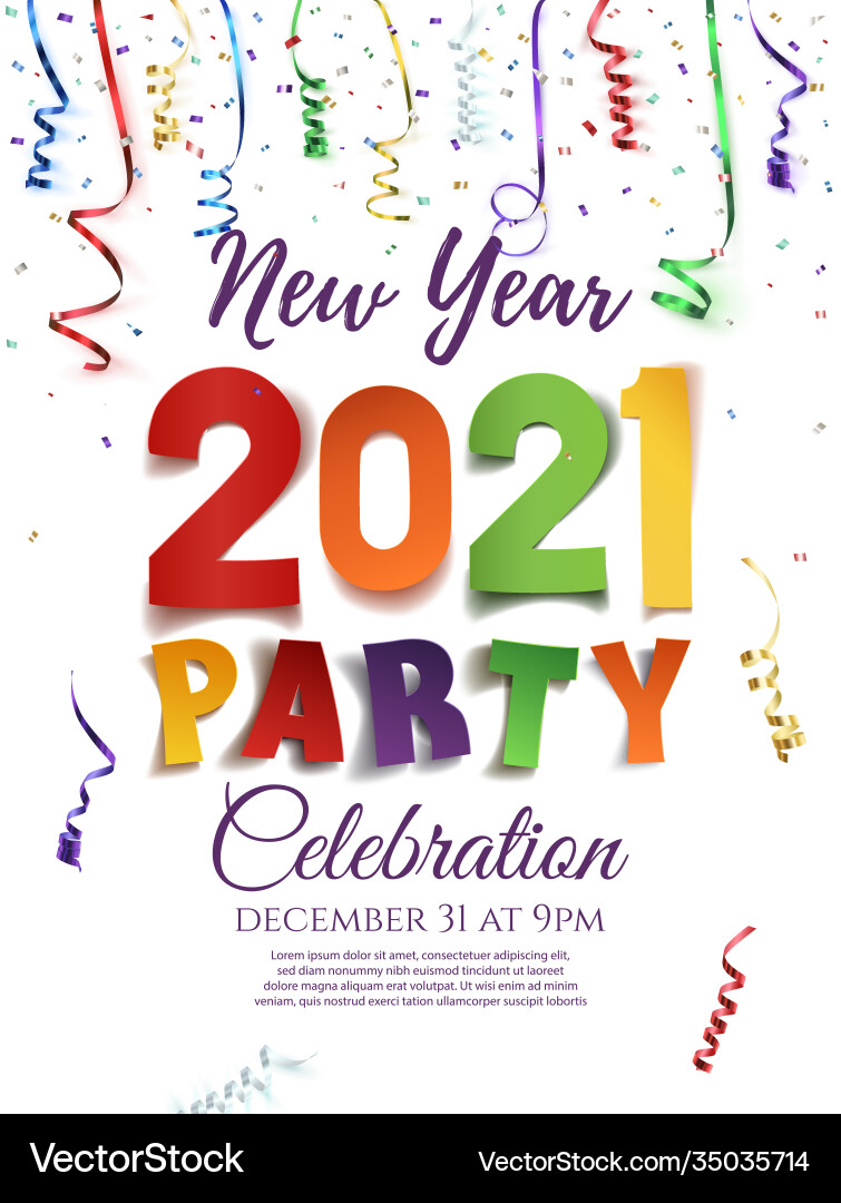 New year 2021 party poster template with confetti New year 2021 party poster template with confetti vector image