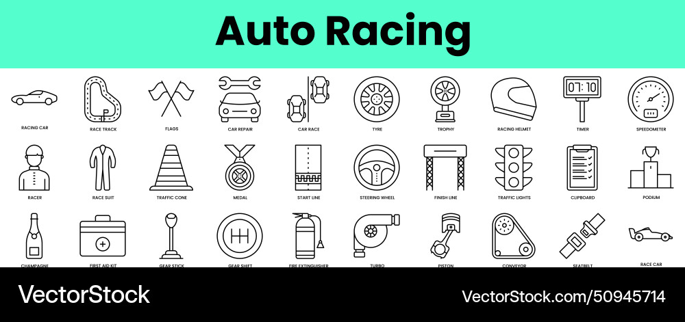 Set of auto racing icons linear style icon bundle Set of auto racing icons linear style icon bundle vector image