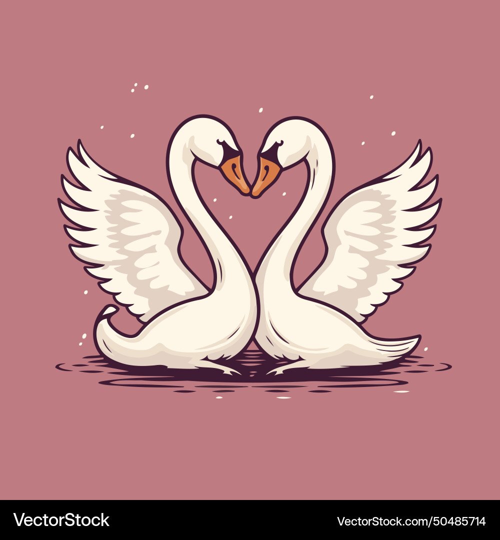 Two swans in love on a pink background vector image