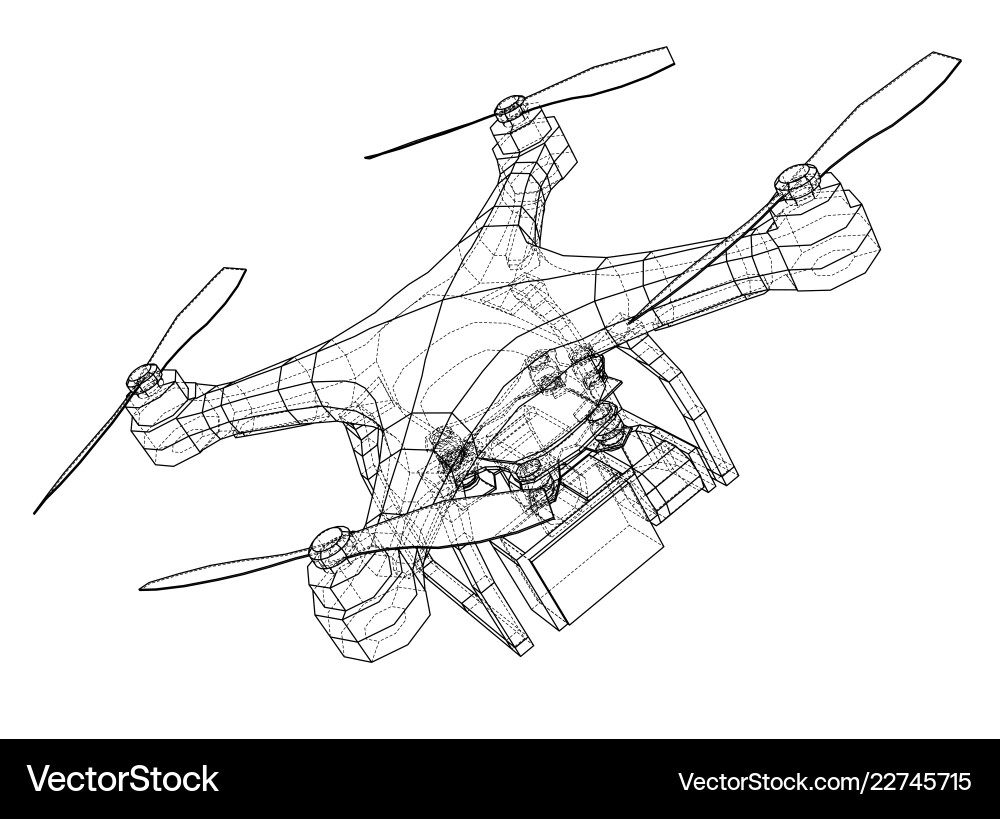 3D Drone Rendering - Wireframe Concept vector image