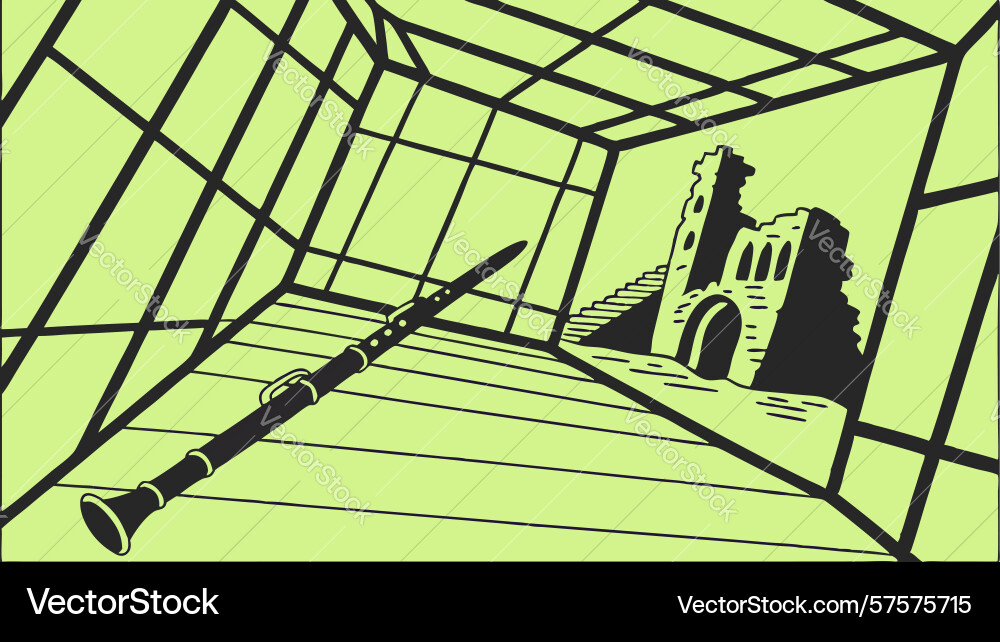 Abstract frame with clarinet and distant Vector Image