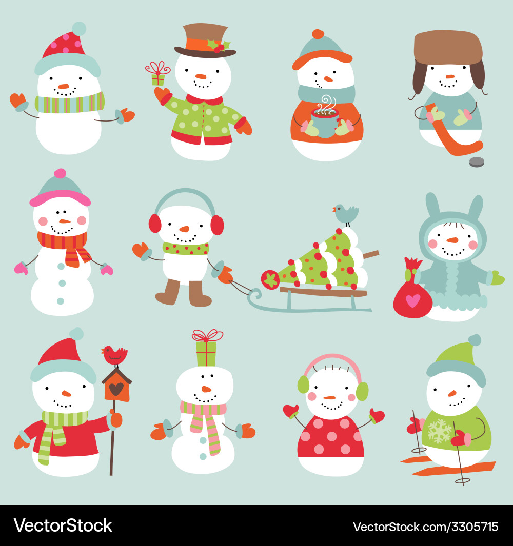 Cute Snowmen Winter Collection vector image