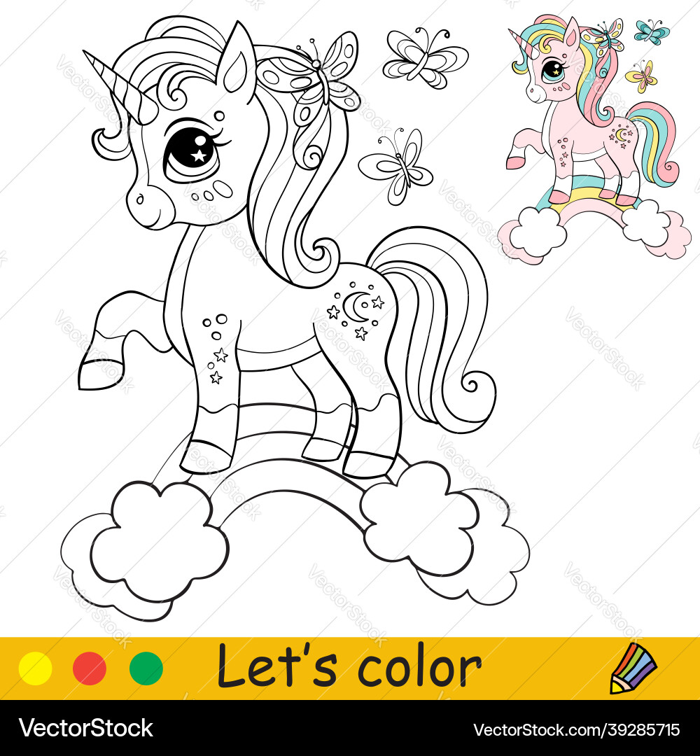Cute unicorn with butterflies coloring book page Cute unicorn with butterflies coloring book page vector image