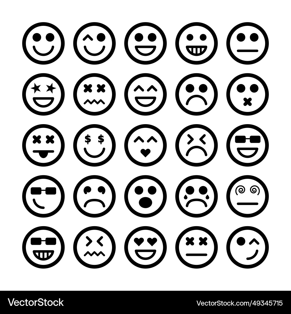 Funny face emoticons with expression set vector image