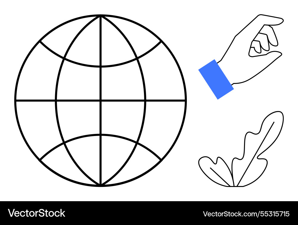 Global connection with hand gesture and leaf Global connection with hand gesture and leaf Vector Image