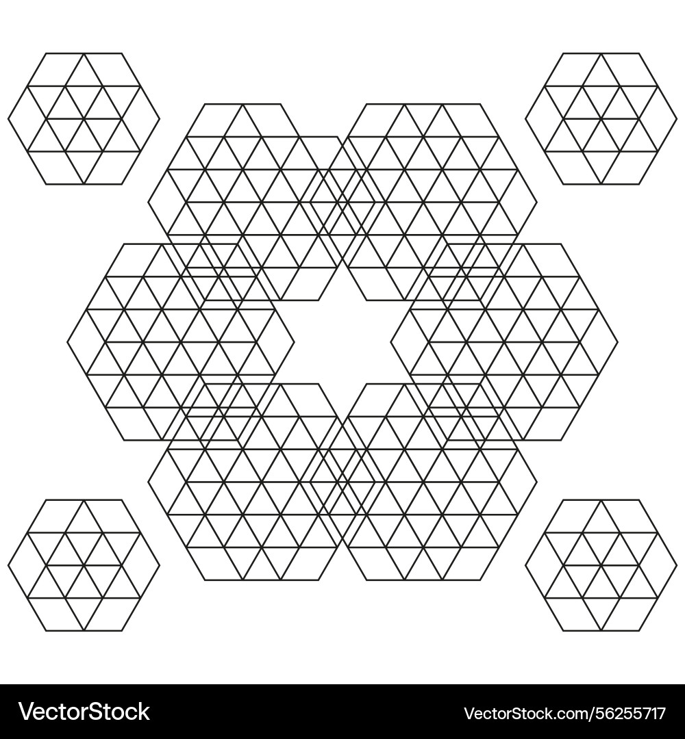 Hexagonal star pattern interlocked triangle grid vector image