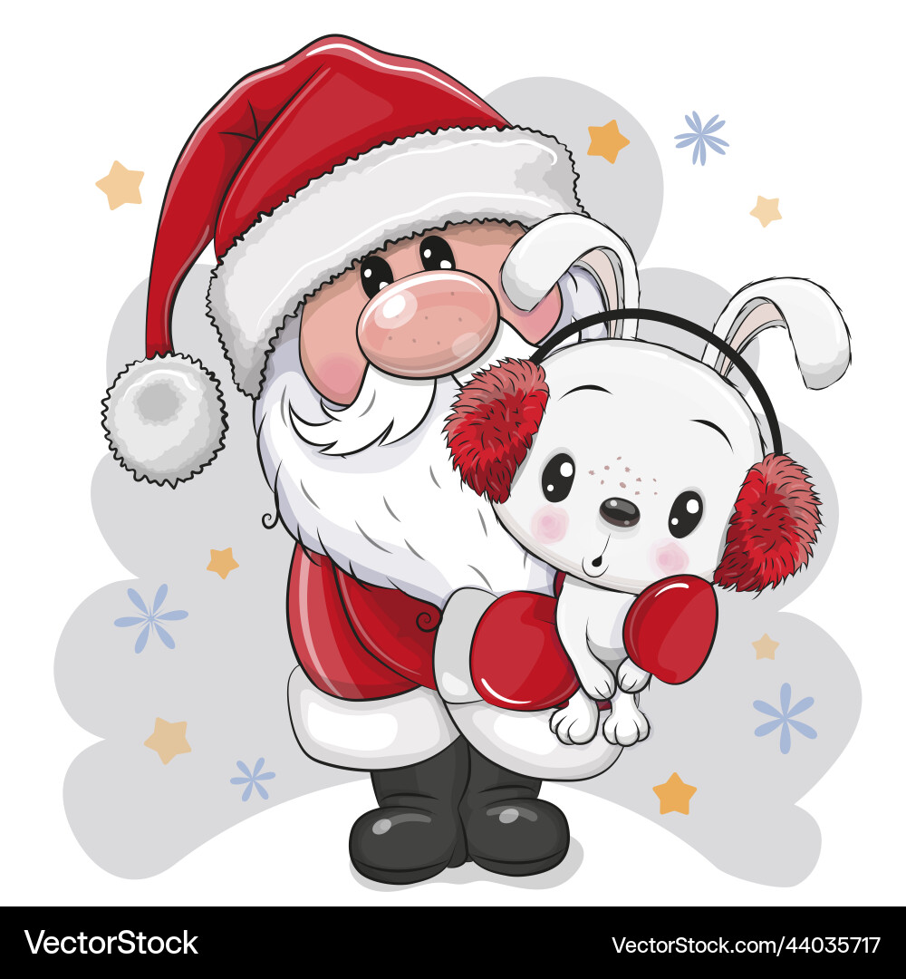 Süßes Kartoon Santa Maria Claus mit Kaninchen Vektorbild
