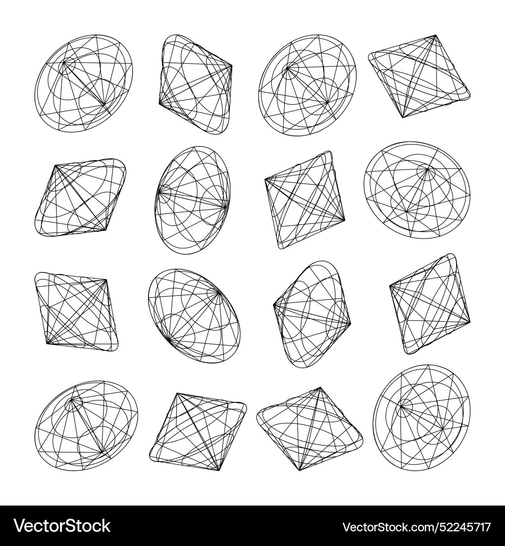 Wireframe lined shapes perspective mesh 3d grid Vector Image