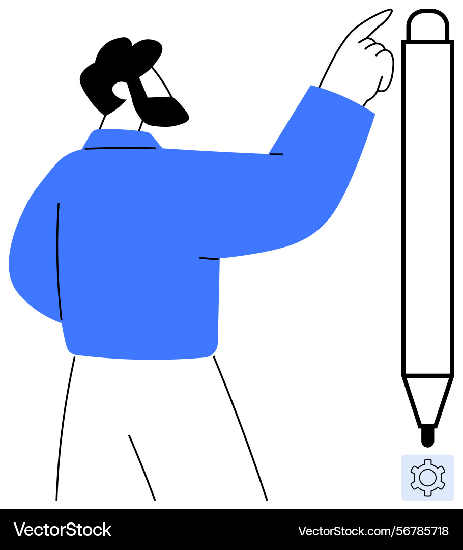 Man interacting with large digital pen Man interacting with large digital pen vector image