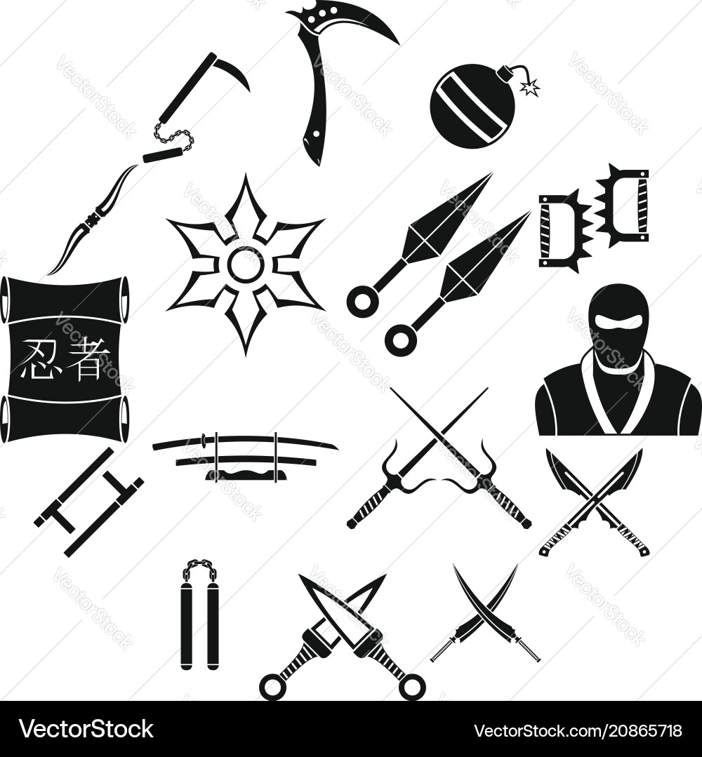 Ninja tools icons set simple style Ninja tools icons set simple style vector image