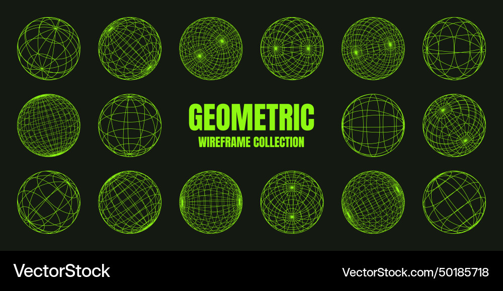 Wireframe shapes lined sphere perspective mesh Wireframe shapes lined sphere perspective mesh vector image