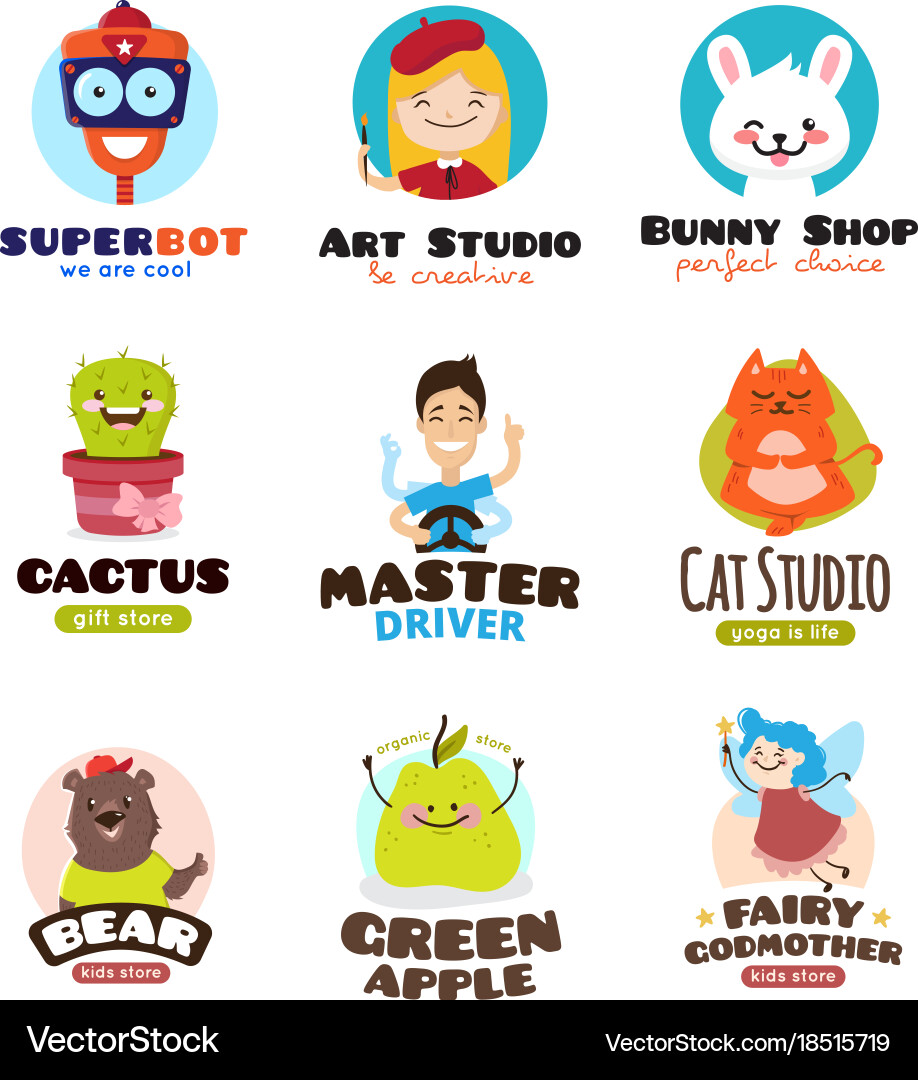 Cartoon mascots set kids logo templates vector image