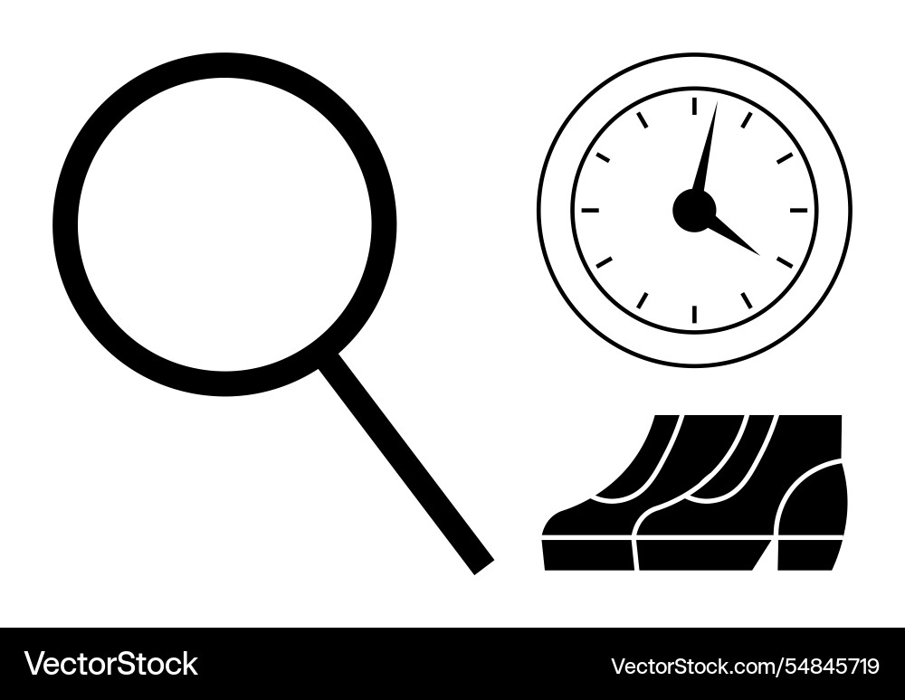 Magnifying glass clock and bar graph Magnifying glass clock and bar graph vector image