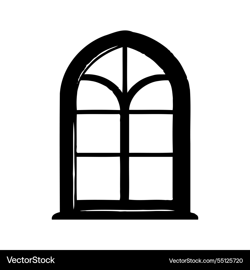 Black arched window with grid Vector Image