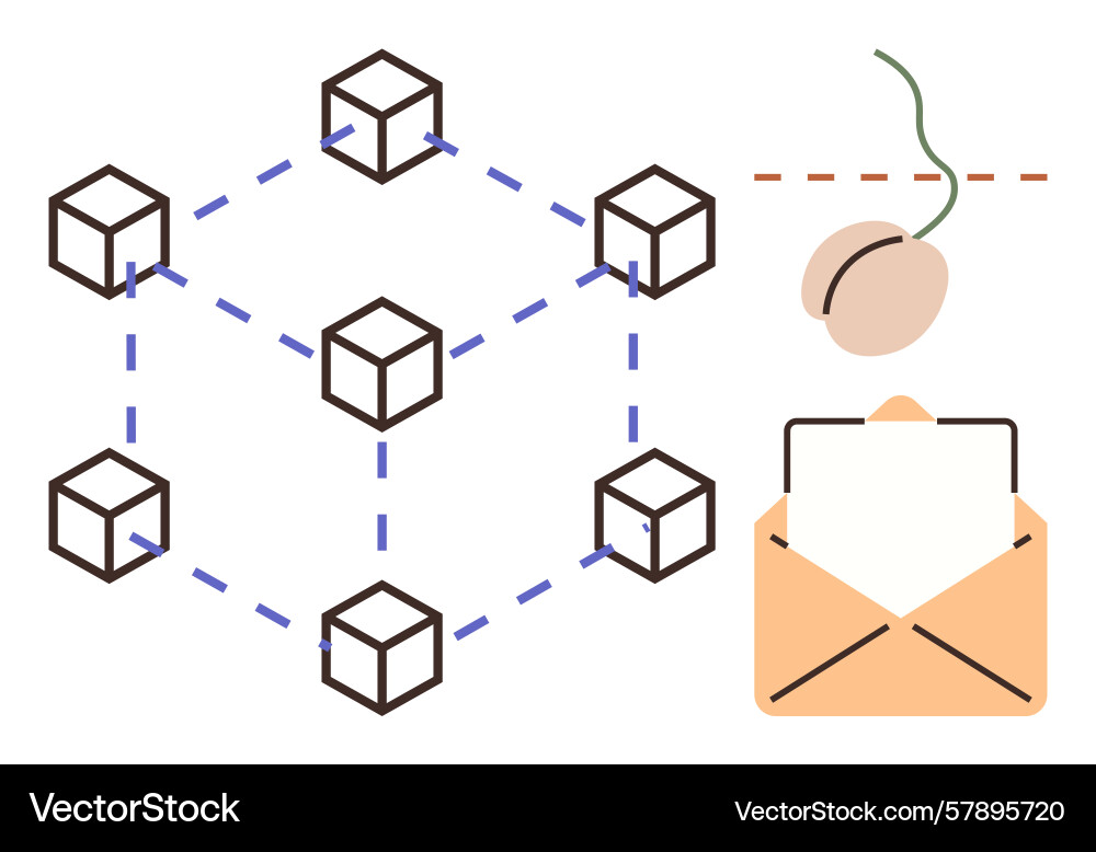 Blockchain network with email and computer mouse Blockchain network with email and computer mouse vector image