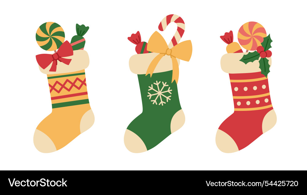 Christmas stocking set with different patterns Christmas stocking set with different patterns Vector Image