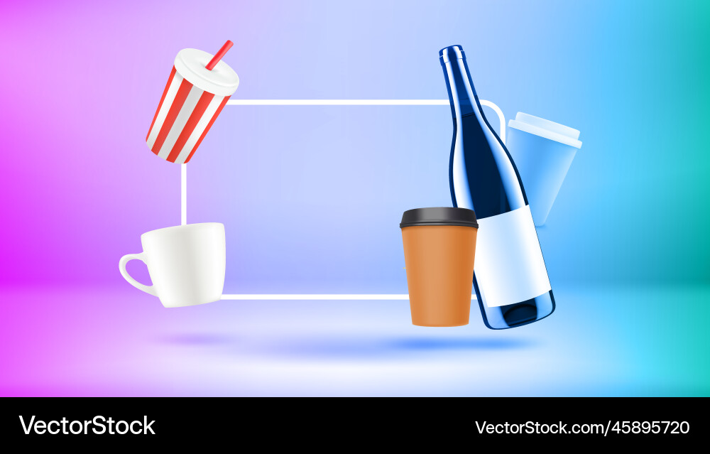 Poster template with beverages and empty frame Poster template with beverages and empty frame vector image
