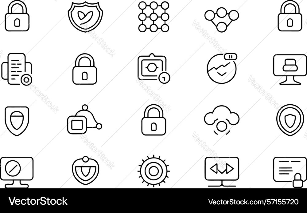Thin line icons set for cybersecurity network Vector Image