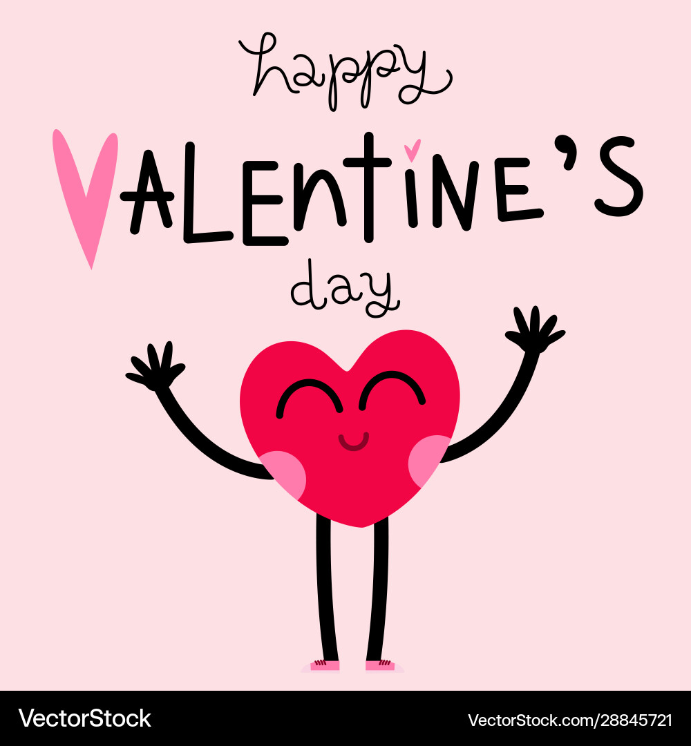 Cute heart character greeting card with lettering Cute heart character greeting card with lettering vector image