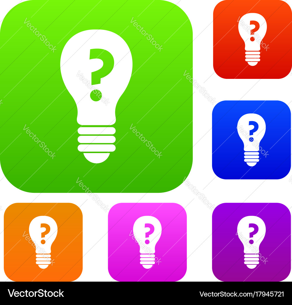 Light bulb with question mark inside set color vector image
