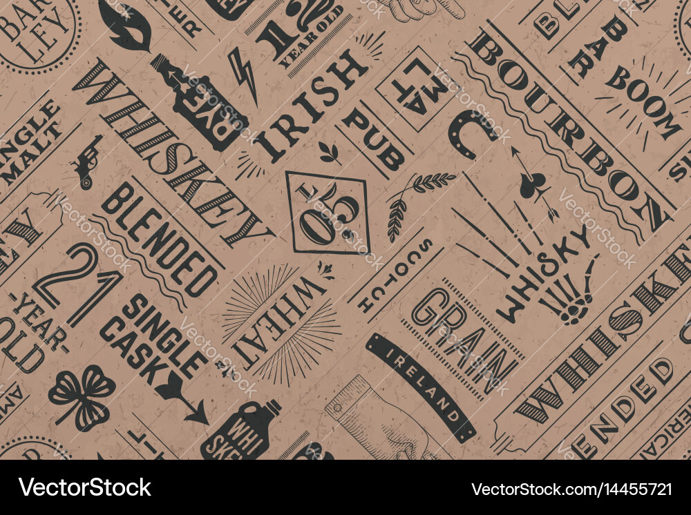Seamless pattern with types of whiskey vector image