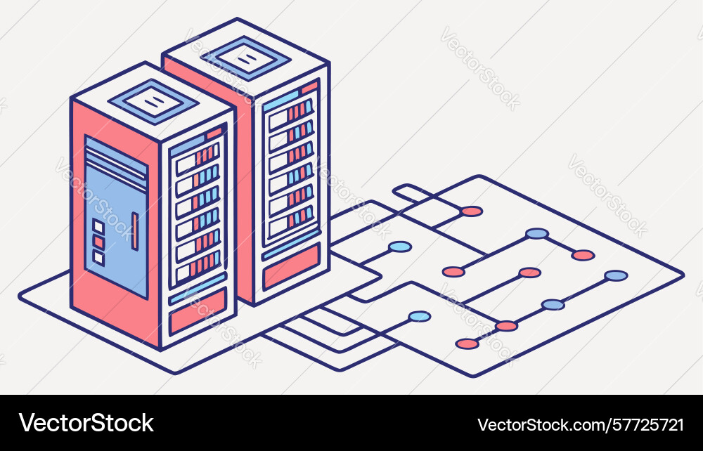 Server rack with circuit board connections data vector image