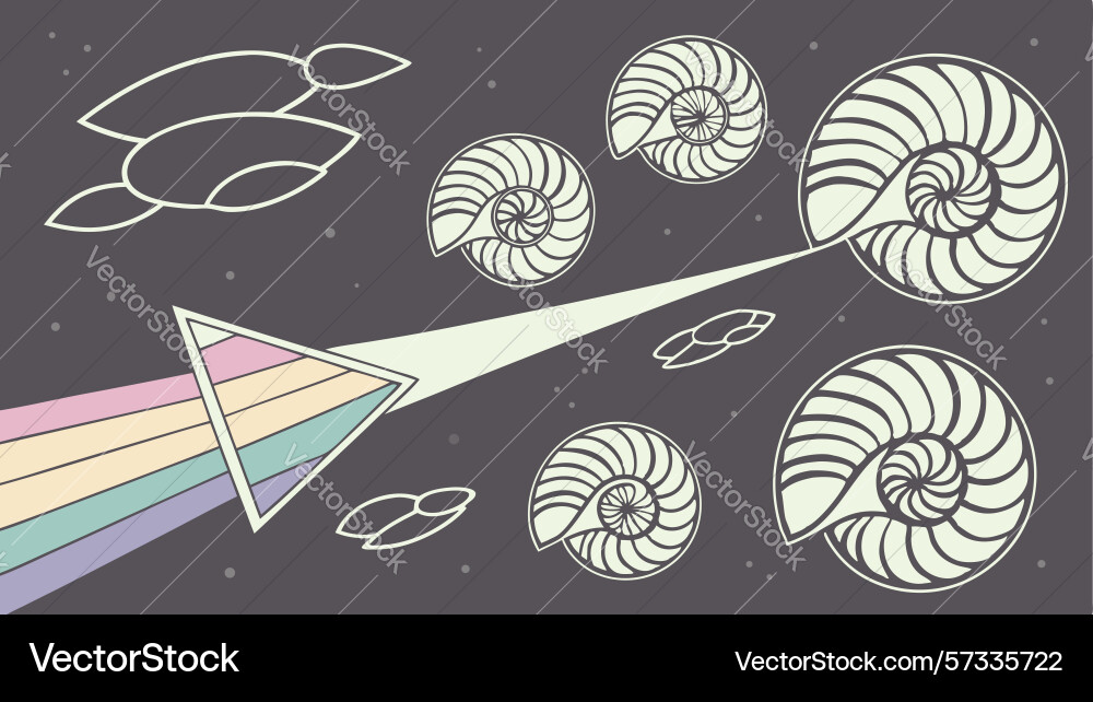 Ancient nautilus fossils in cosmic art design vector image