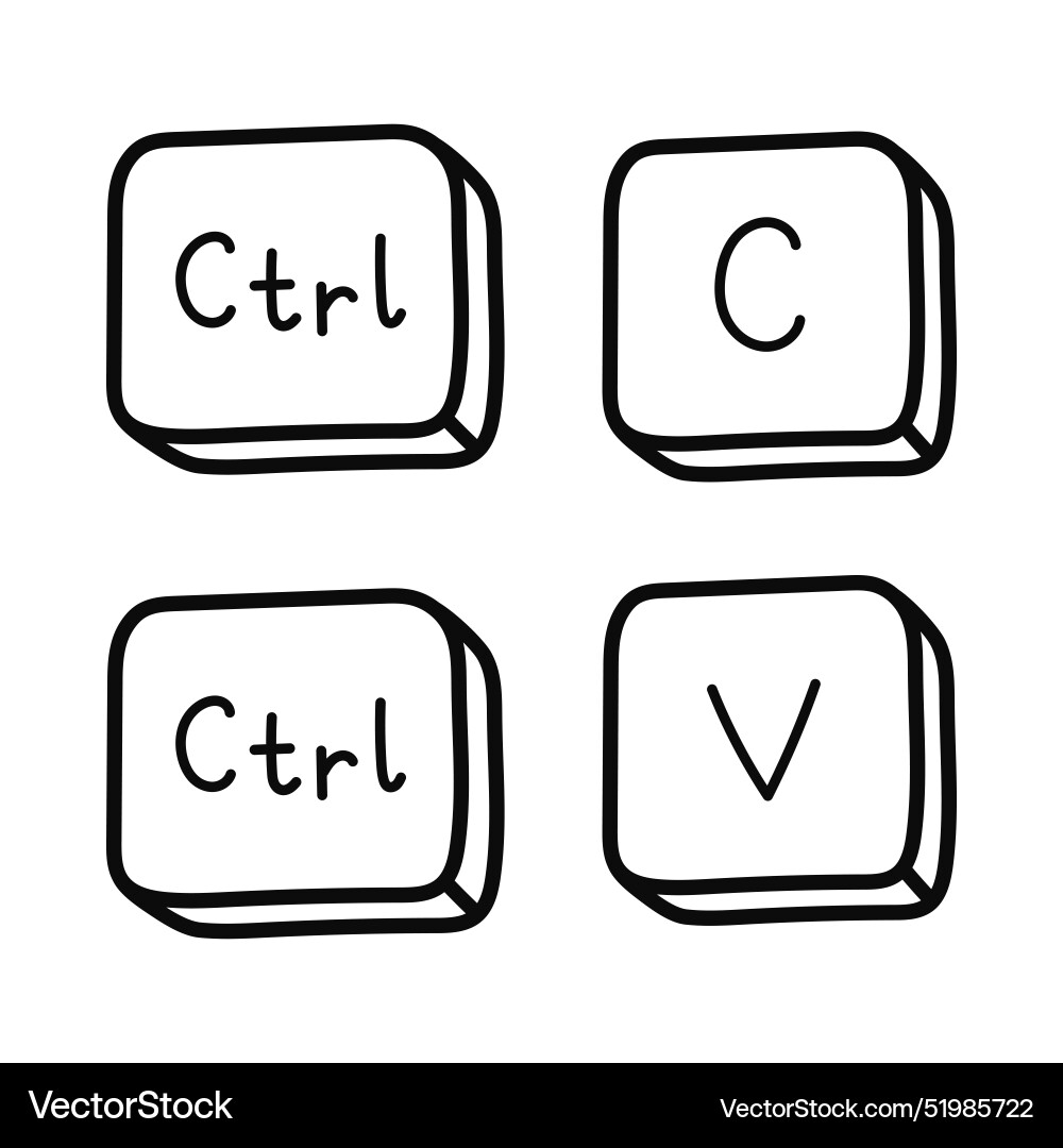Cute doodle ctrl c and v keyboard buttons vector image