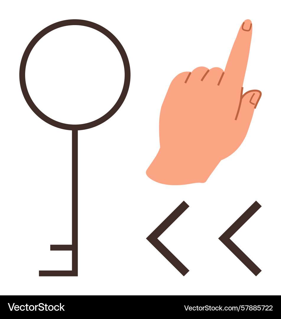 Hand pointing next to a key and directional arrows Vector Image