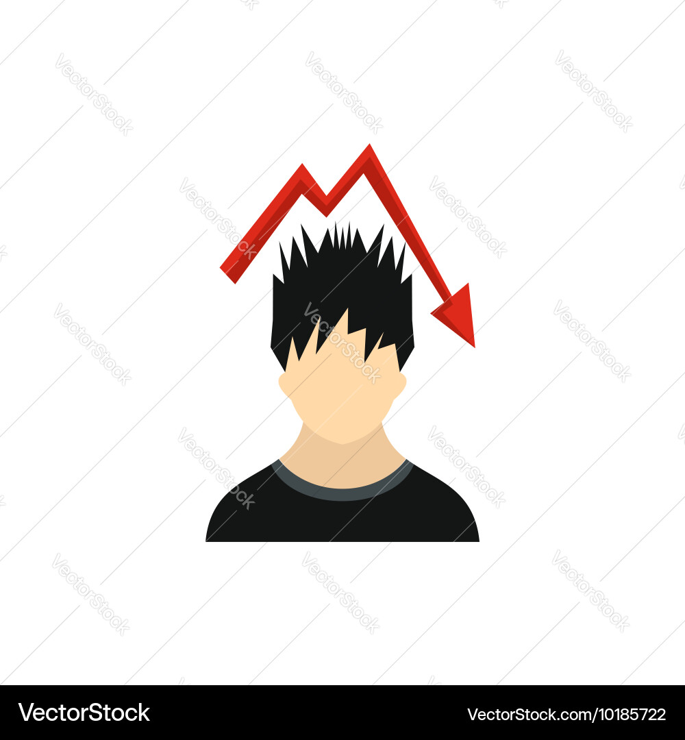 Man with falling red graph over his head icon vector image