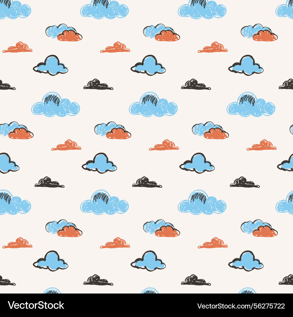 Seamless pattern with clouds in sketch style Vector Image