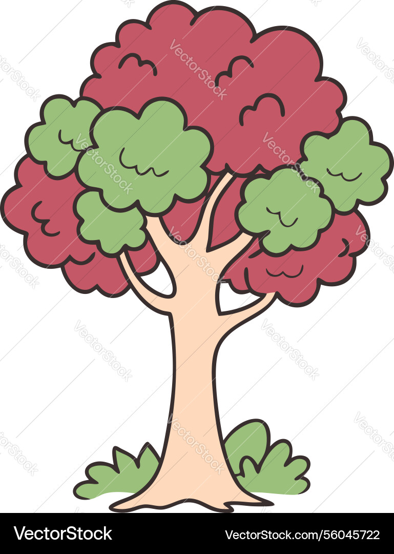 Tree with red and green foliage in a minimalistic Vector Image