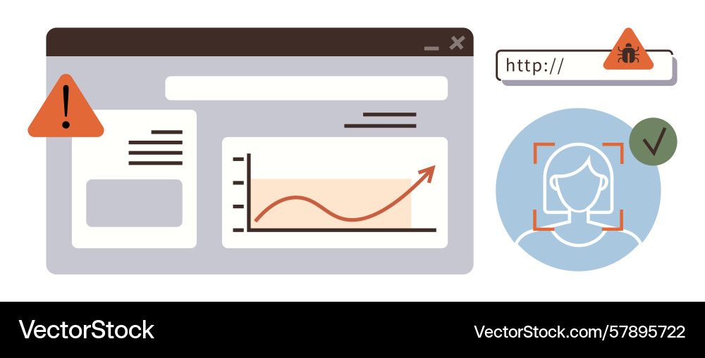 Website security alert with graph analytics Website security alert with graph analytics Vector Image