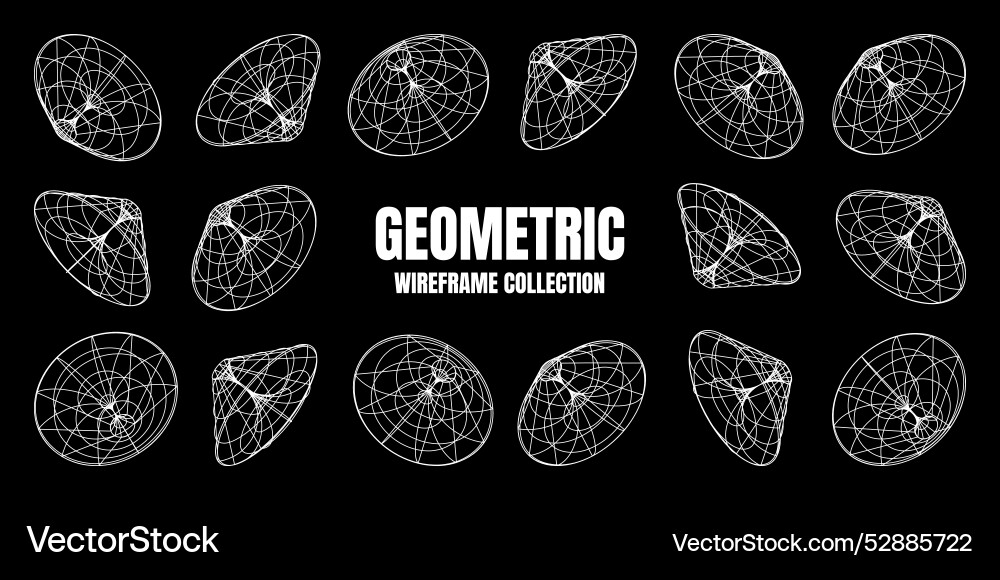 Wireframe lined shapes perspective mesh 3d grid Wireframe lined shapes perspective mesh 3d grid vector image