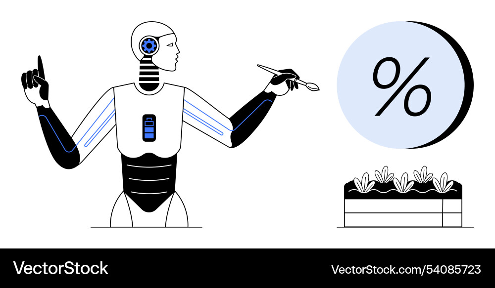 Ai robot pointing and painting with abstract Vector Image