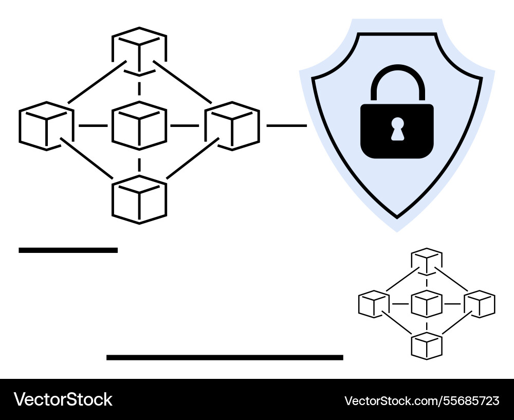 Blockchain network with security shield Blockchain network with security shield vector image