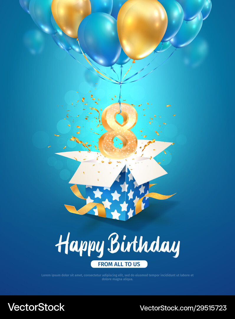 Celebrating 8 th years birthday 3d Royalty Free Vector Image