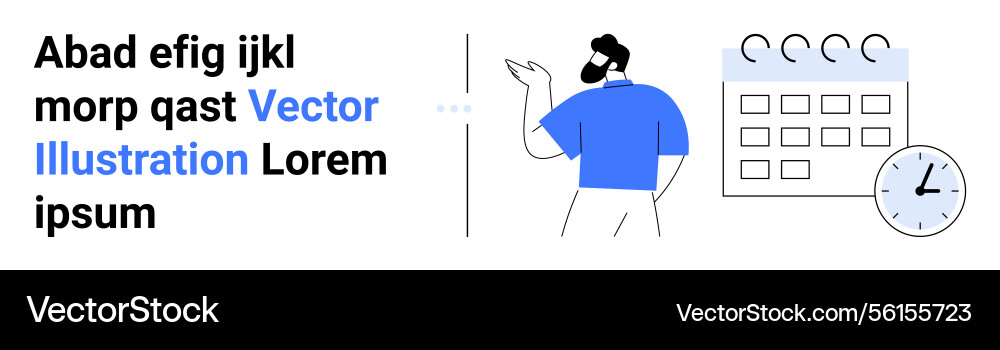 Man discussing scheduling near calendar and clock Man discussing scheduling near calendar and clock vector image