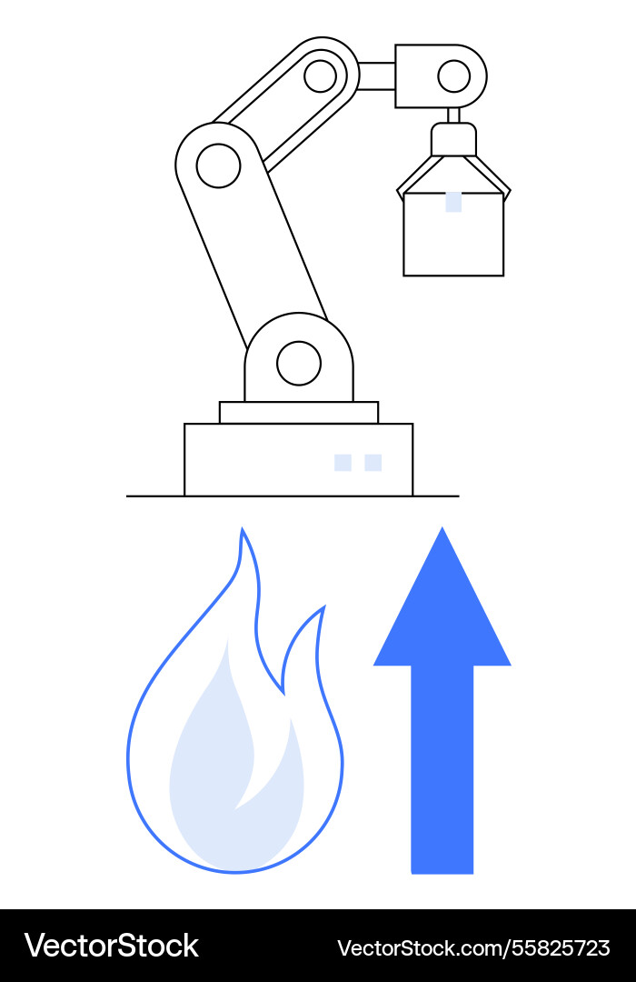 Robotic arm with flame and arrow symbolizing Robotic arm with flame and arrow symbolizing vector image