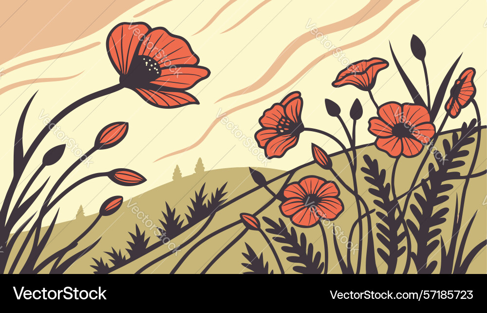 Stylized flowers field art design generative ai Vector Image