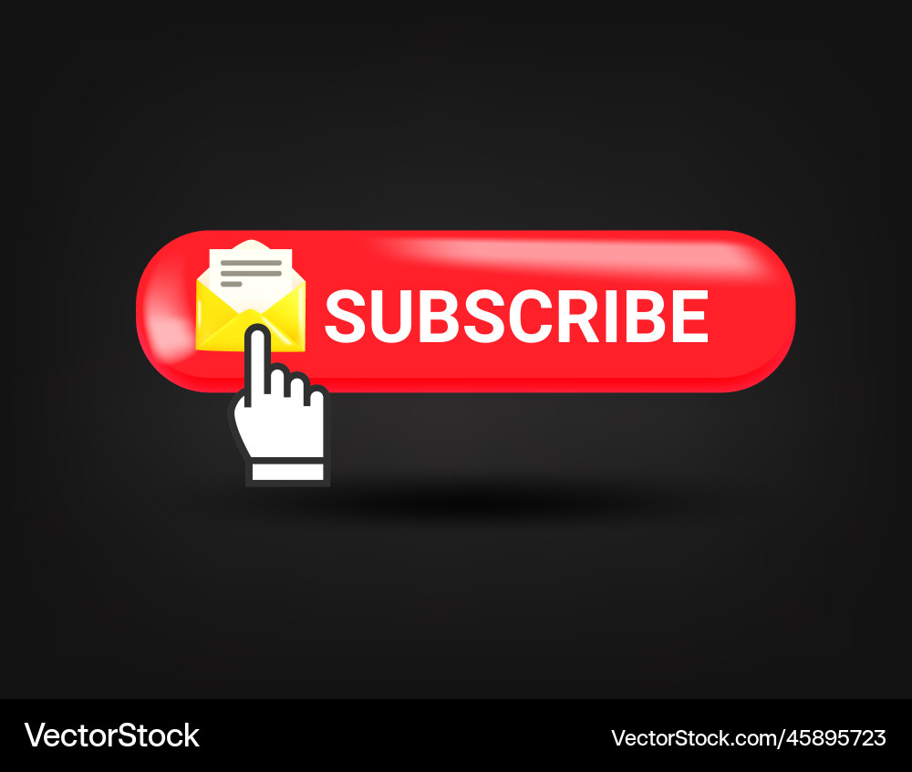 Subscribe button with hand pointer 3d Subscribe button with hand pointer 3d vector image