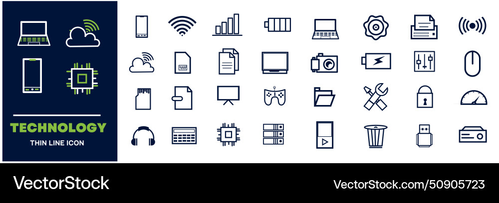 Technology data analytics icon set vector image