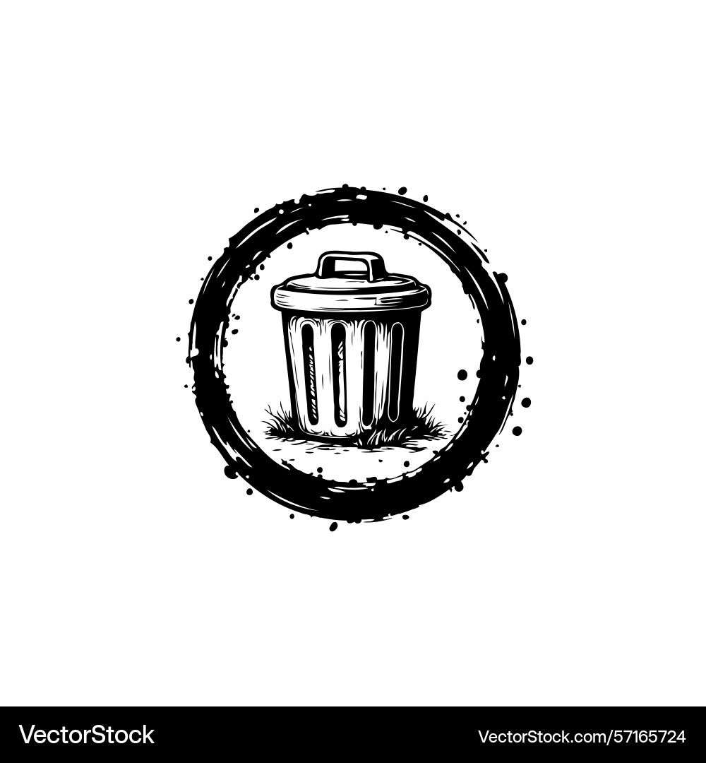 Monochrome of a trash can inside circular Vector Image